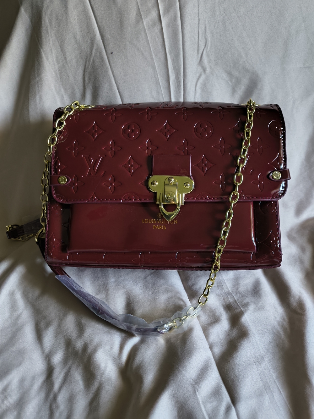 Women’s Burgundy Patent Leather Shoulder Bag